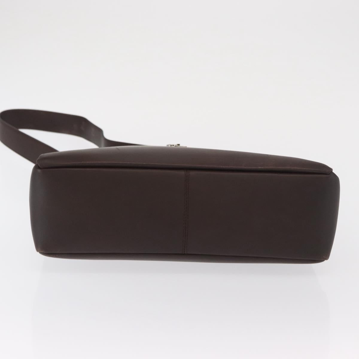 Salvatore Ferragamo Gancini Shoulder Bag Leather Brown Silver Auth BA10376