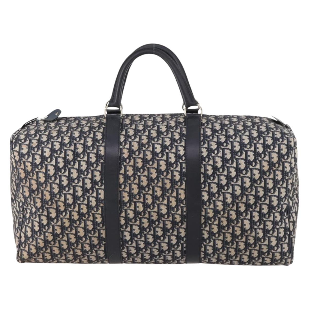 Christian Dior Trotter Canvas Boston Bag Navy Silver Auth BA10393