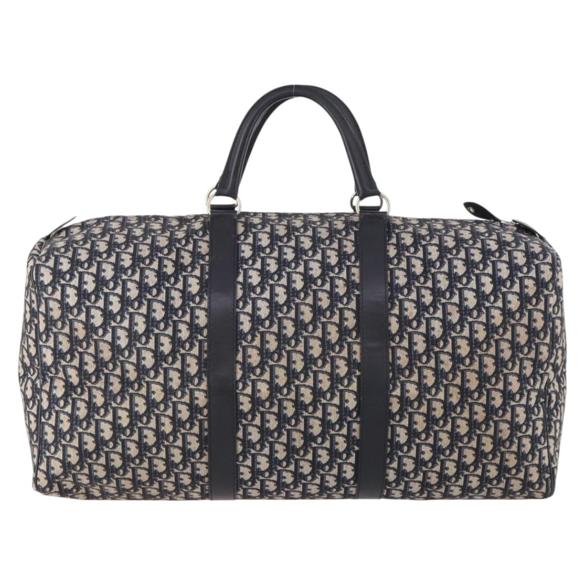 Christian Dior Trotter Canvas Boston Bag Navy Silver Auth BA10393