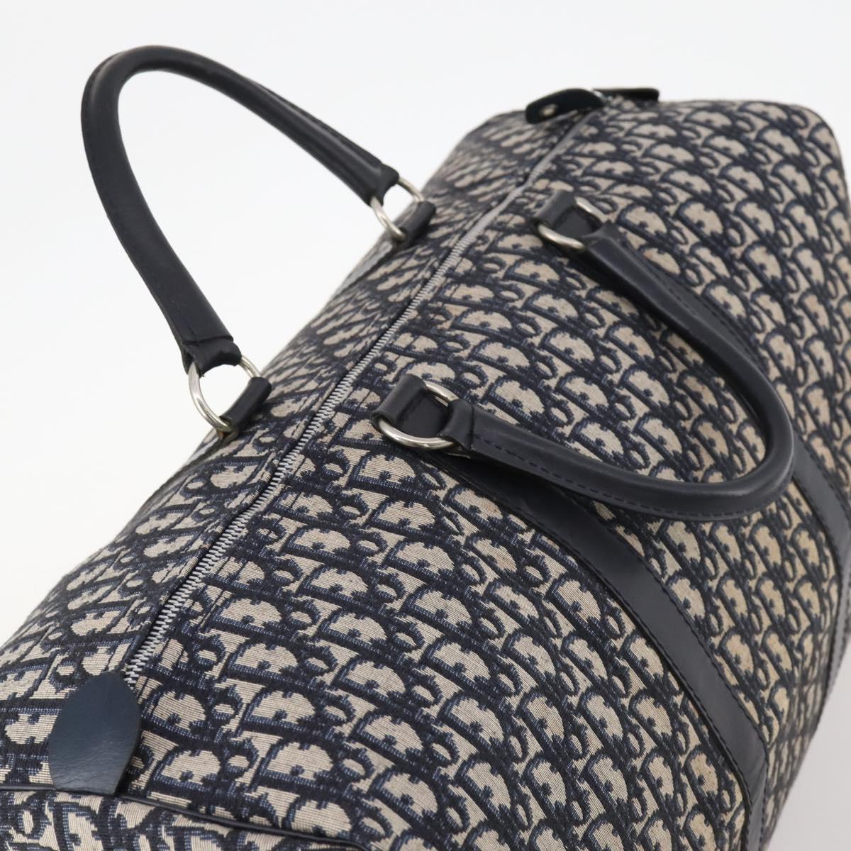 Christian Dior Trotter Canvas Boston Bag Navy Silver Auth BA10393