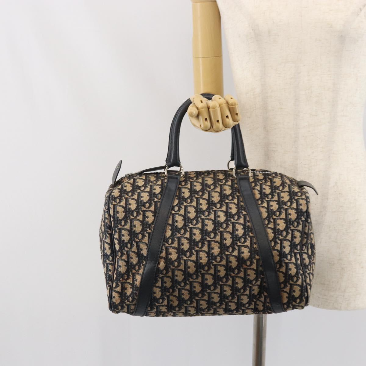 Christian Dior Trotter Canvas Hand Bag Navy Silver Auth BA10394