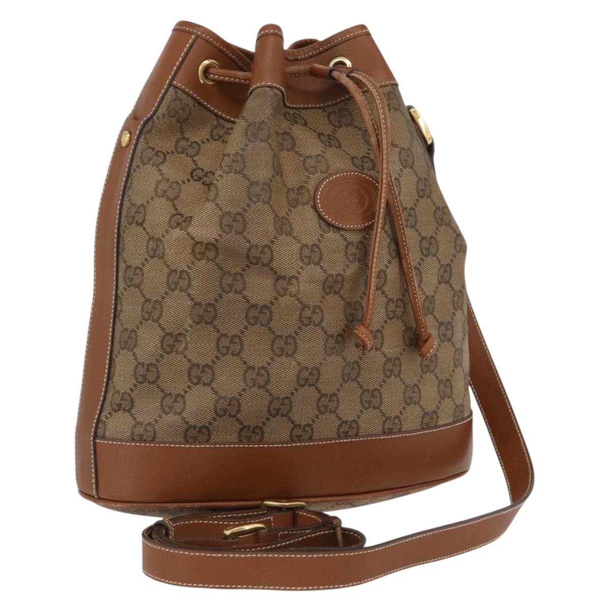 GUCCI GG Canvas Shoulder Bag Beige Gold Auth BA10397