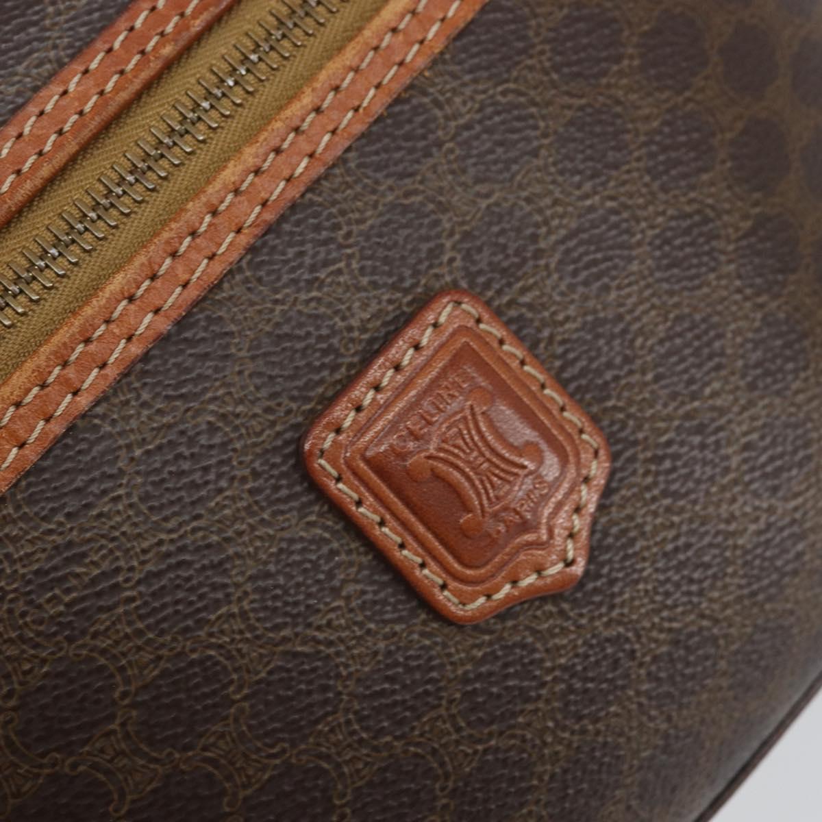CELINE Macadam Canvas Hand Bag PVC Leather Brown Gold Auth BA10398