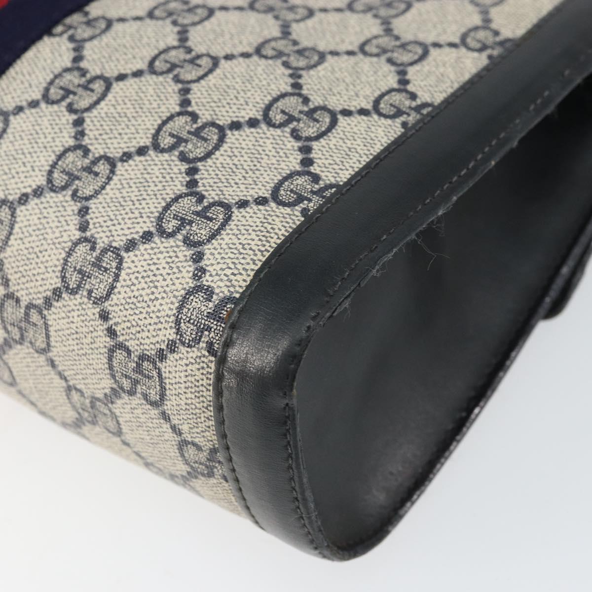 GUCCI GG Supreme Sherry Line Clutch Bag PVC Navy Gold 010 378 Auth BA10399