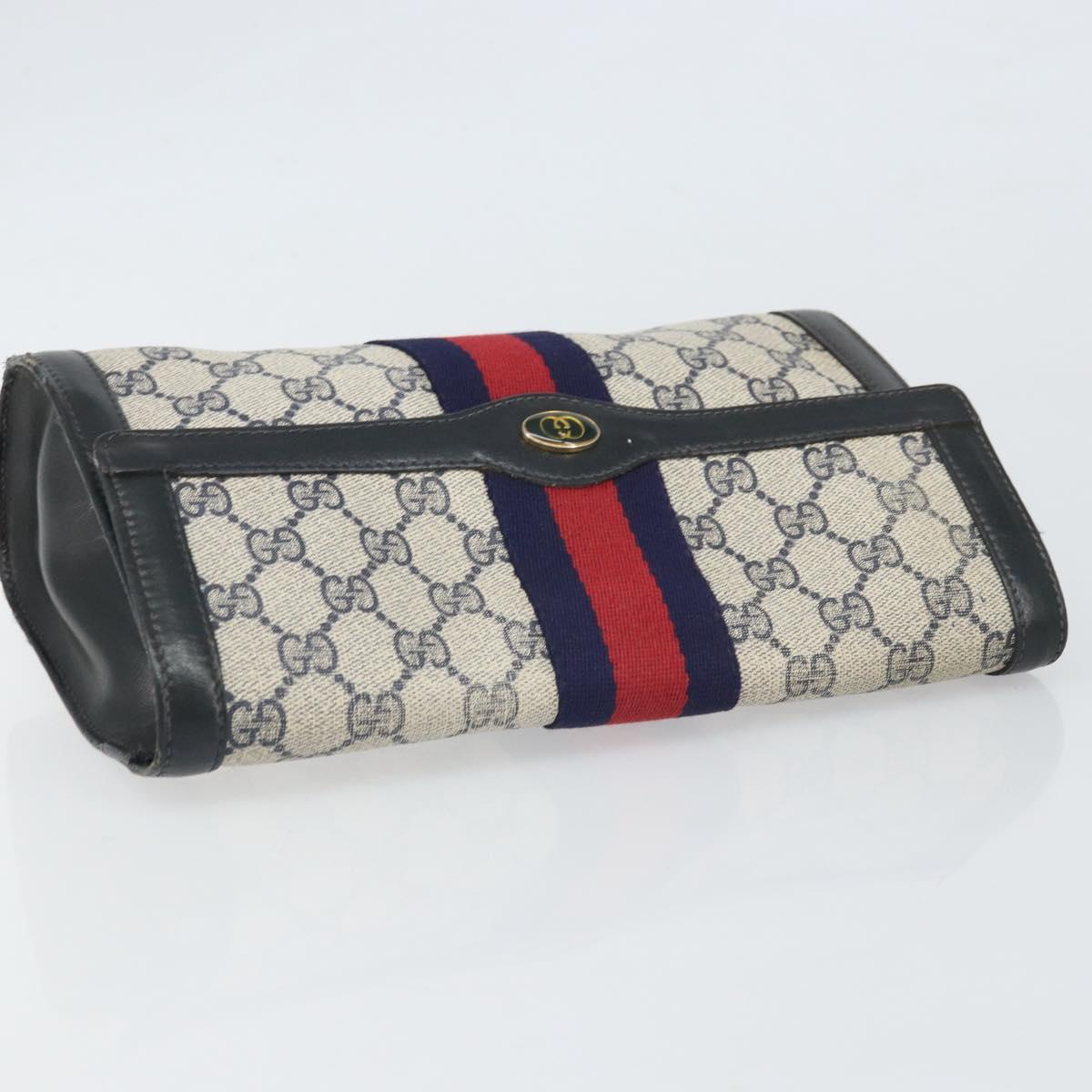 GUCCI GG Supreme Sherry Line Clutch Bag PVC Navy Gold 010 378 Auth BA10399