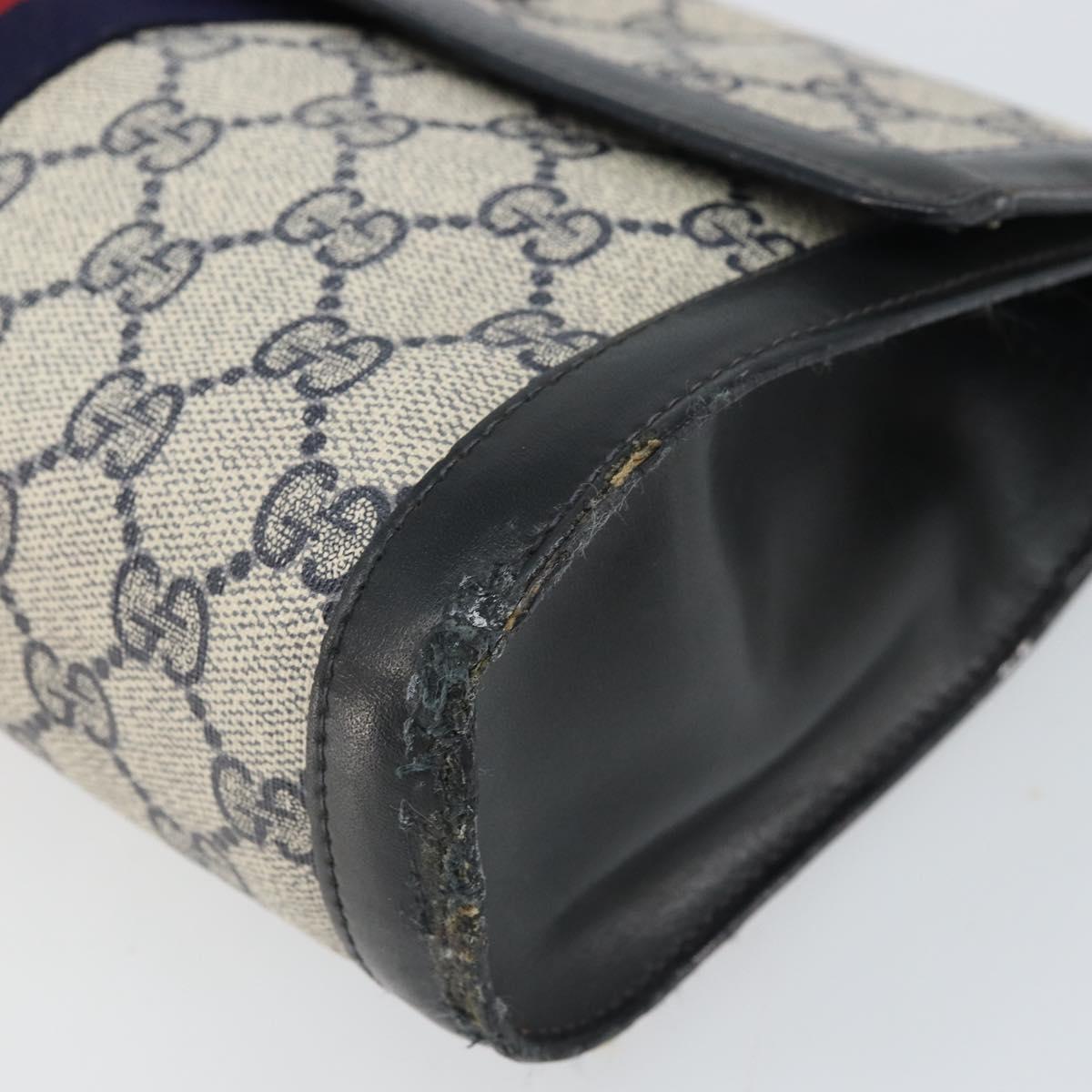 GUCCI GG Supreme Sherry Line Clutch Bag PVC Navy Gold 010 378 Auth BA10399