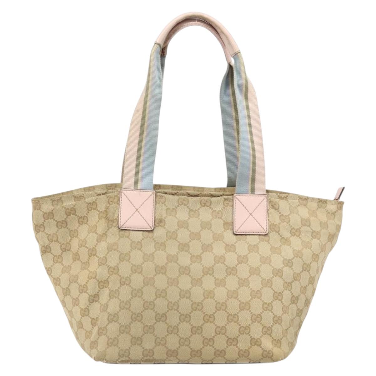GUCCI GG Canvas Sherry Line Hand Bag Beige Gold 131230 Auth BA10400