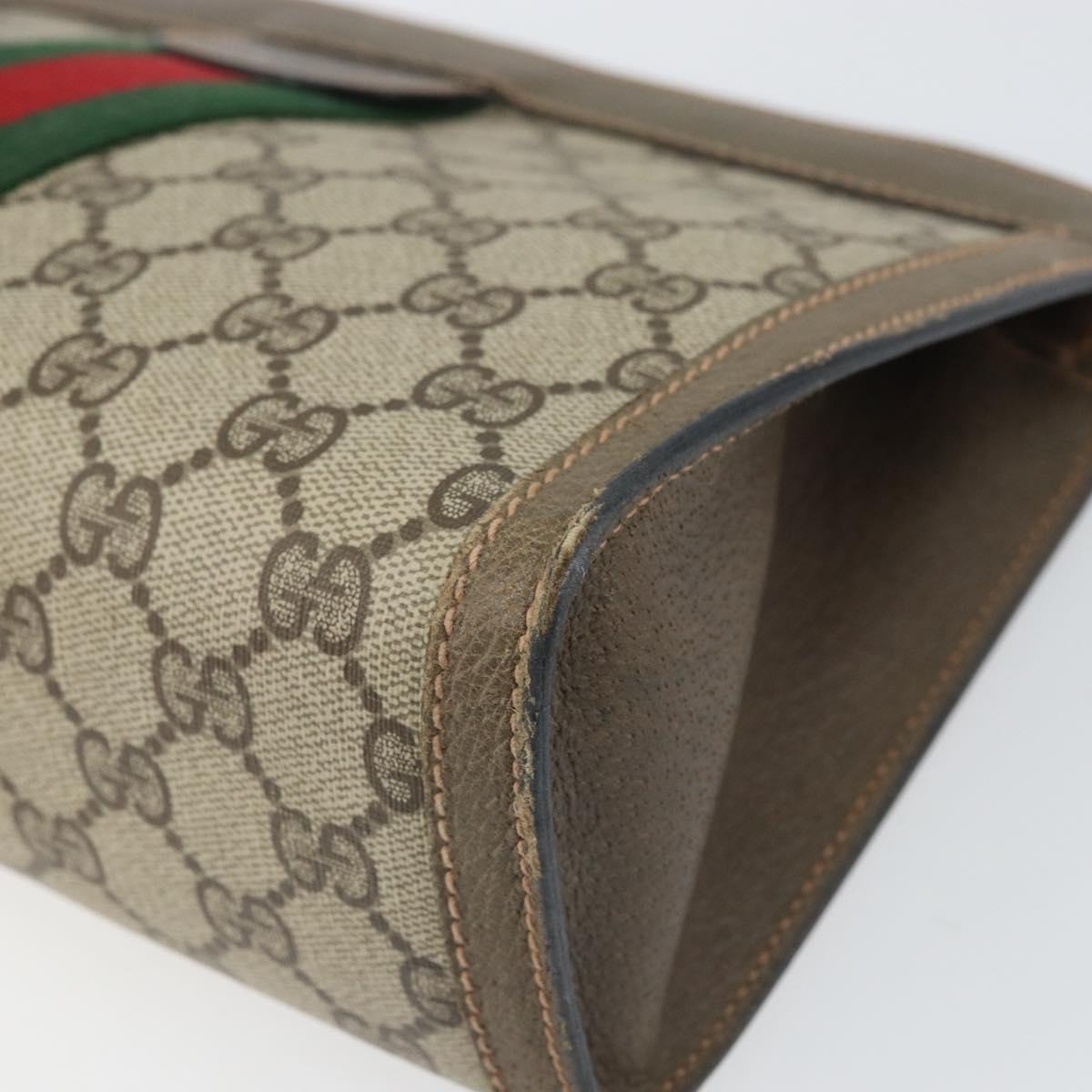 GUCCI GG Supreme Web Sherry Line Clutch Bag PVC Beige Red 89 01 002 Auth BA10401