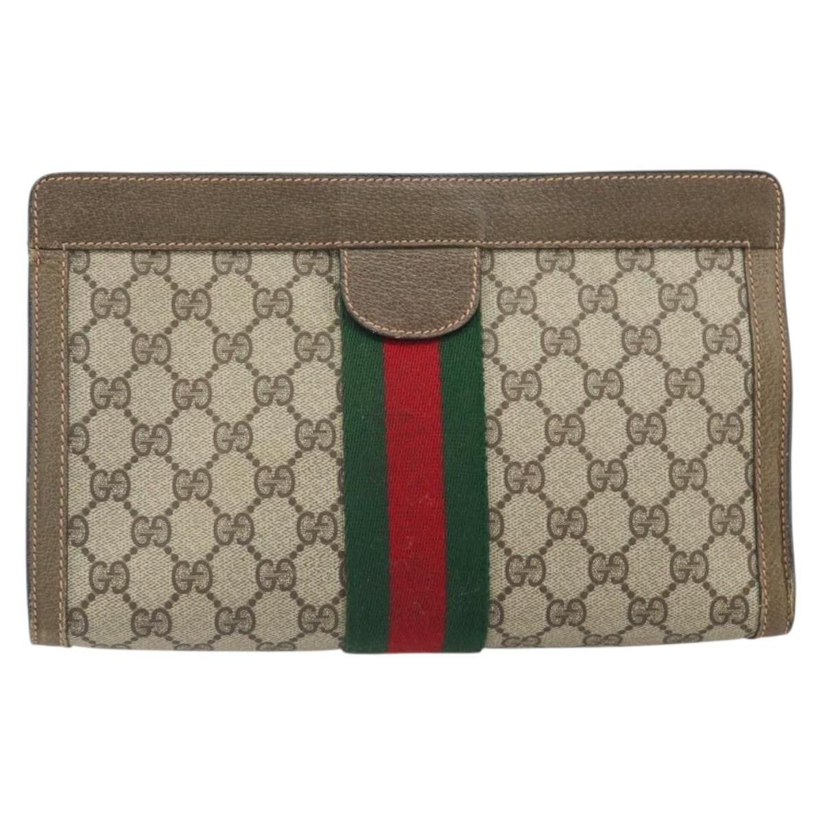 GUCCI GG Supreme Web Sherry Line Clutch Bag PVC Beige Red 89 01 002 Auth BA10401