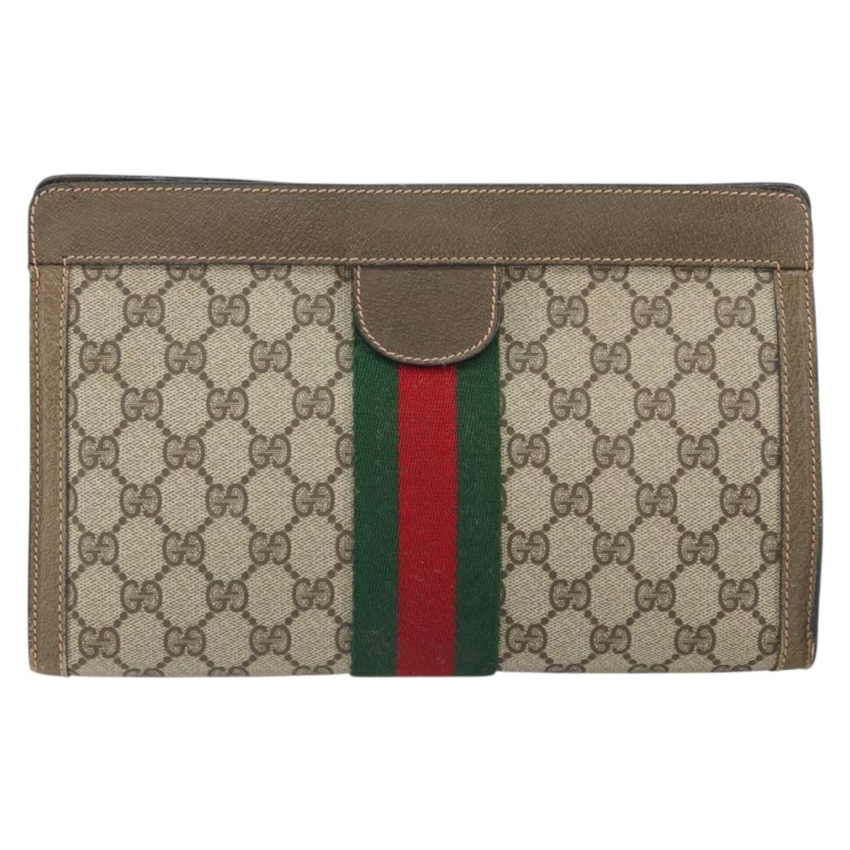 GUCCI GG Supreme Web Sherry Line Clutch Bag PVC Beige Red 89 01 002 Auth BA10401