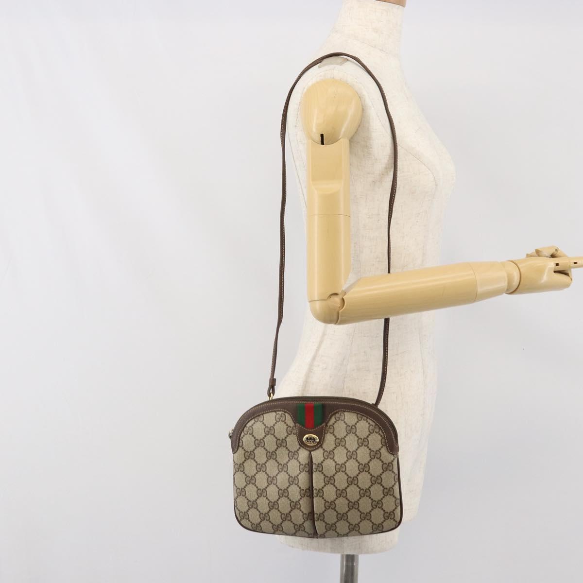 GUCCI GG Supreme Web Sherry Line Bag PVC Beige Gold 904 02 047 Auth BA10402