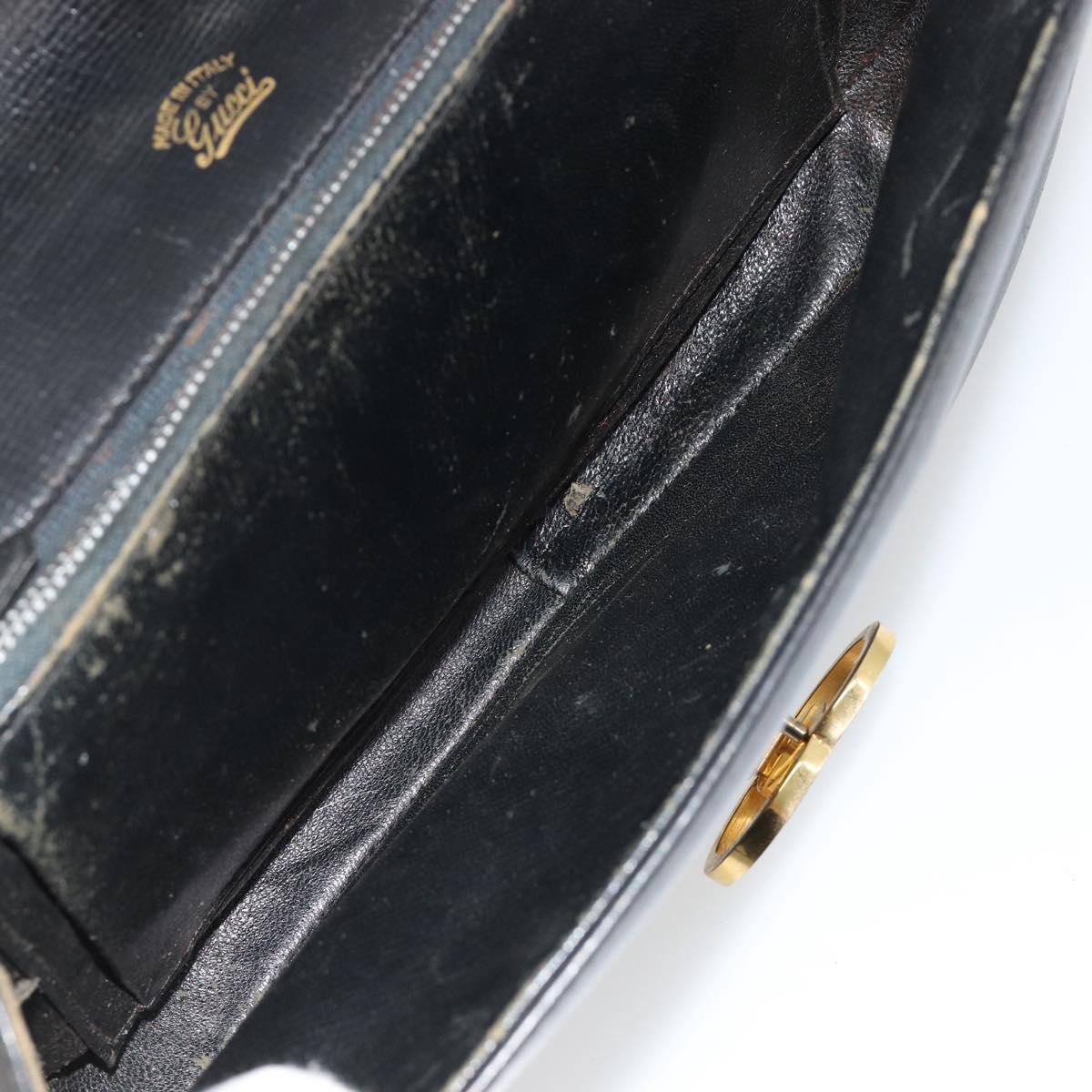 GUCCI Shoulder Bag Leather Gold Black Auth BA10403