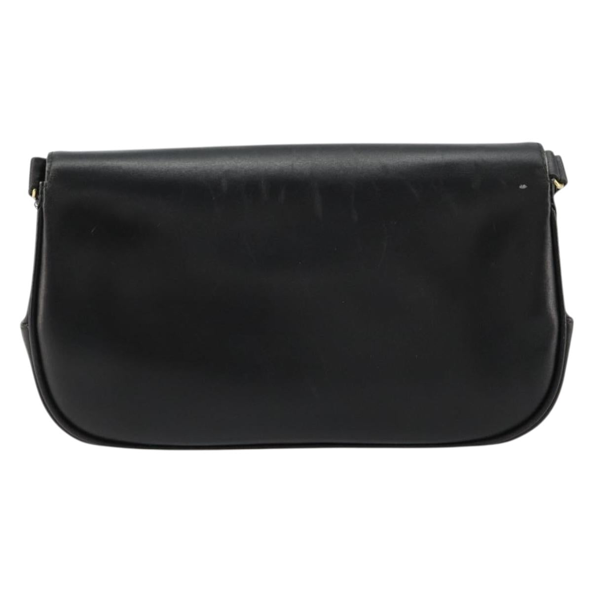 GUCCI Shoulder Bag Leather Gold Black Auth BA10403