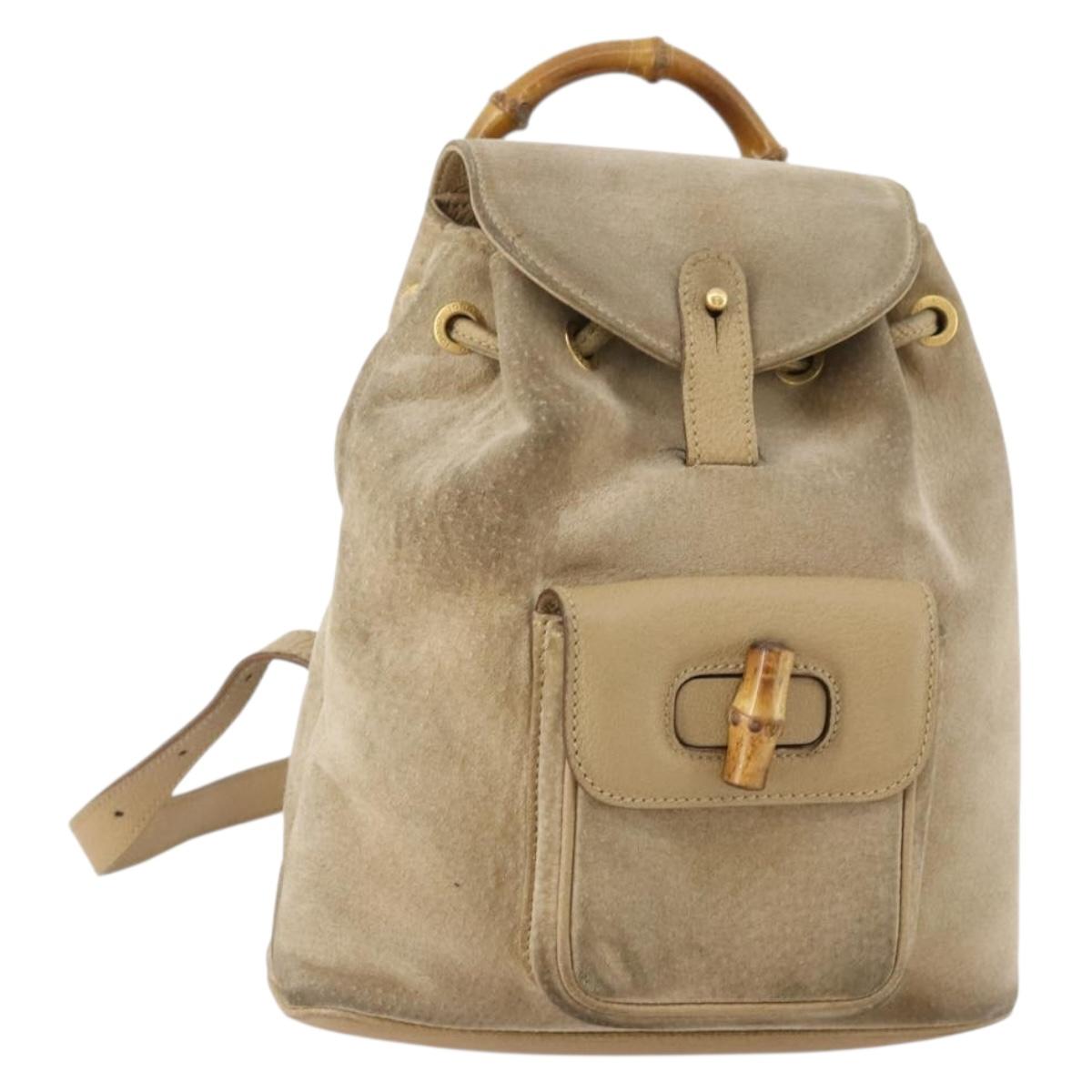 GUCCI Bamboo Backpack Suede Leather Black Gold 003 2058 0030 Auth BA10404