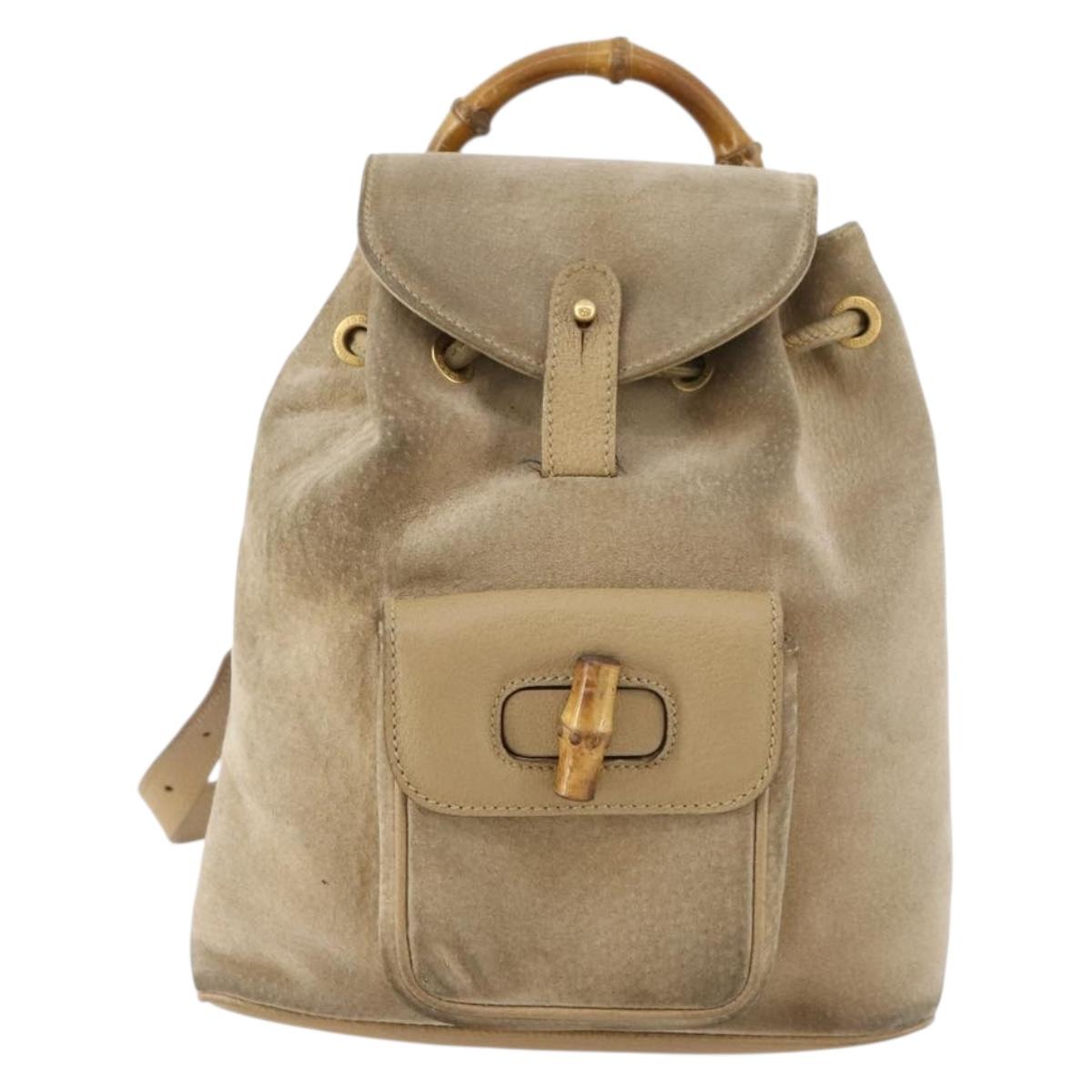 GUCCI Bamboo Backpack Suede Leather Black Gold 003 2058 0030 Auth BA10404