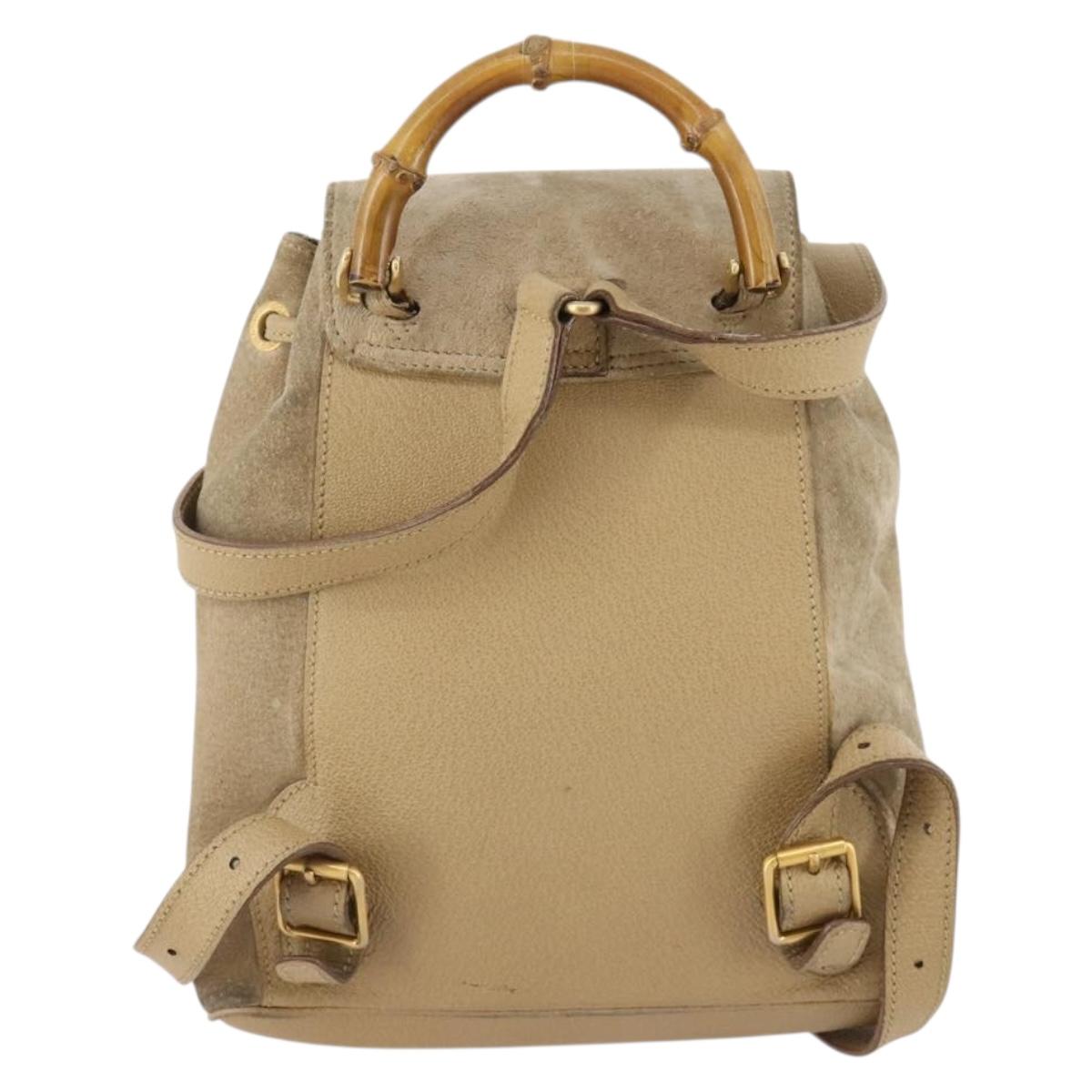 GUCCI Bamboo Backpack Suede Leather Black Gold 003 2058 0030 Auth BA10404