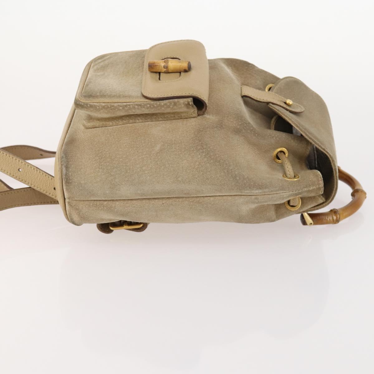GUCCI Bamboo Backpack Suede Leather Black Gold 003 2058 0030 Auth BA10404