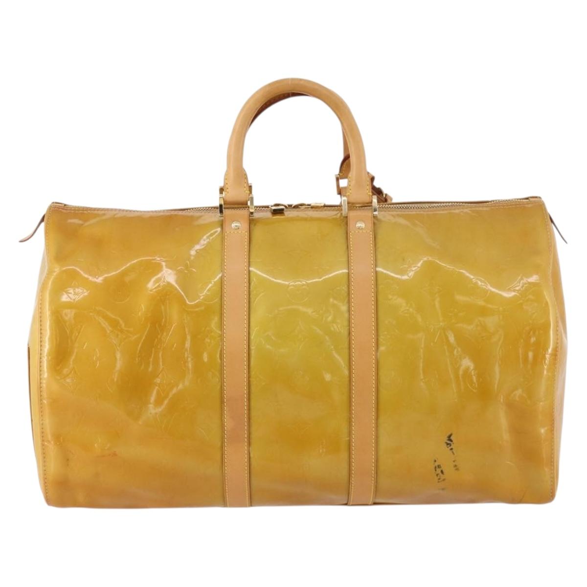 LOUIS VUITTON Monogram Vernis Mercer Boston Bag Beige M91000 LV Auth BA10406