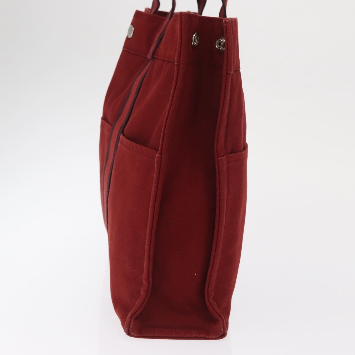 HERMES Fourre Tout MM Hand Bag Canvas Red Silver Auth BA10410