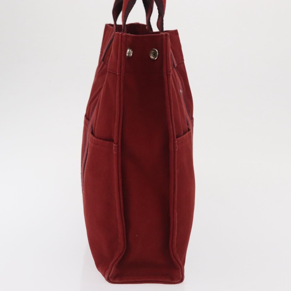 HERMES Fourre Tout MM Hand Bag Canvas Red Silver Auth BA10410