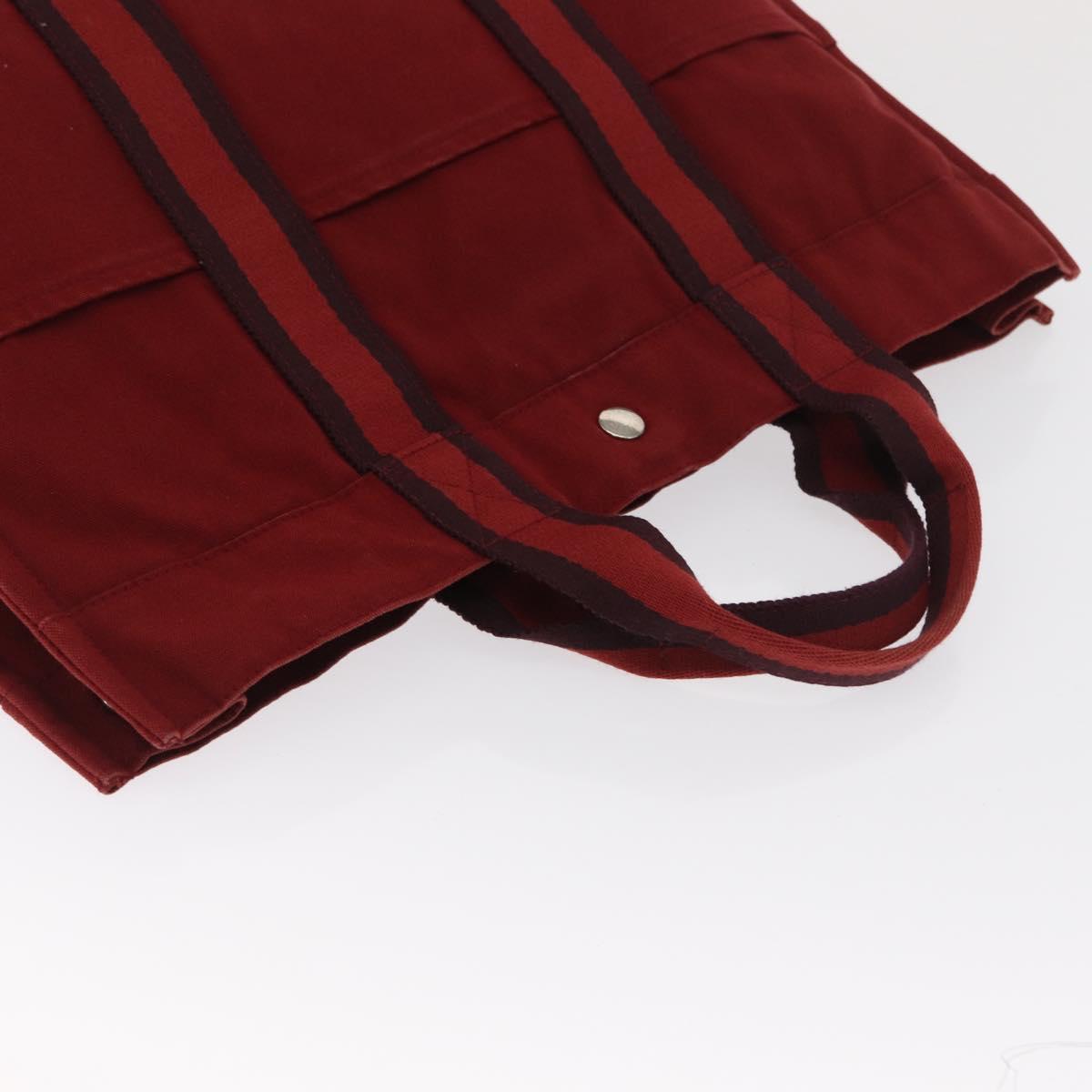 HERMES Fourre Tout MM Hand Bag Canvas Red Silver Auth BA10410