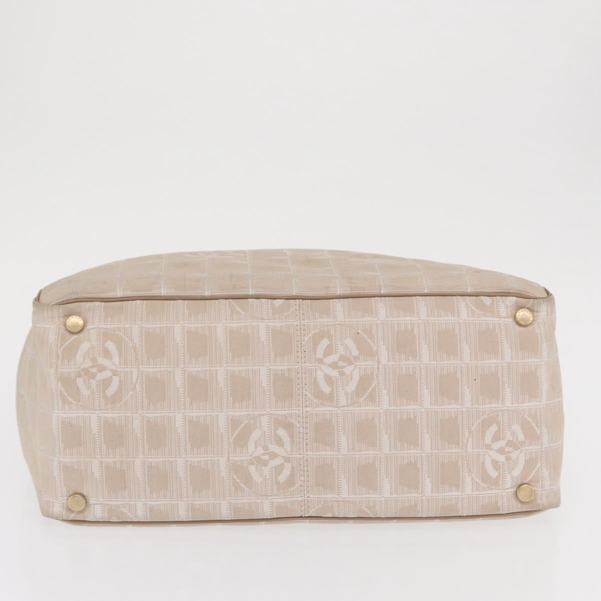 CHANEL New Travel Line Tote Bag Nylon Beige Gold CC Auth BA10414