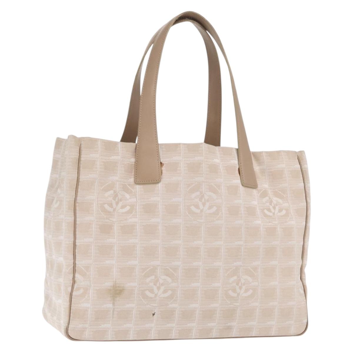 CHANEL New Travel Line Tote Bag Nylon Beige Gold CC Auth BA10414
