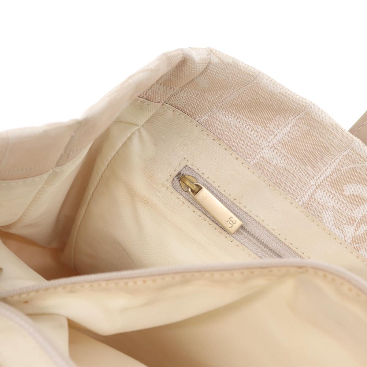 CHANEL New Travel Line Tote Bag Nylon Beige Gold CC Auth BA10414