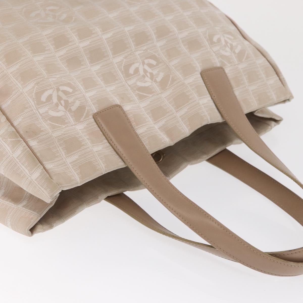 CHANEL New Travel Line Tote Bag Nylon Beige Gold CC Auth BA10414