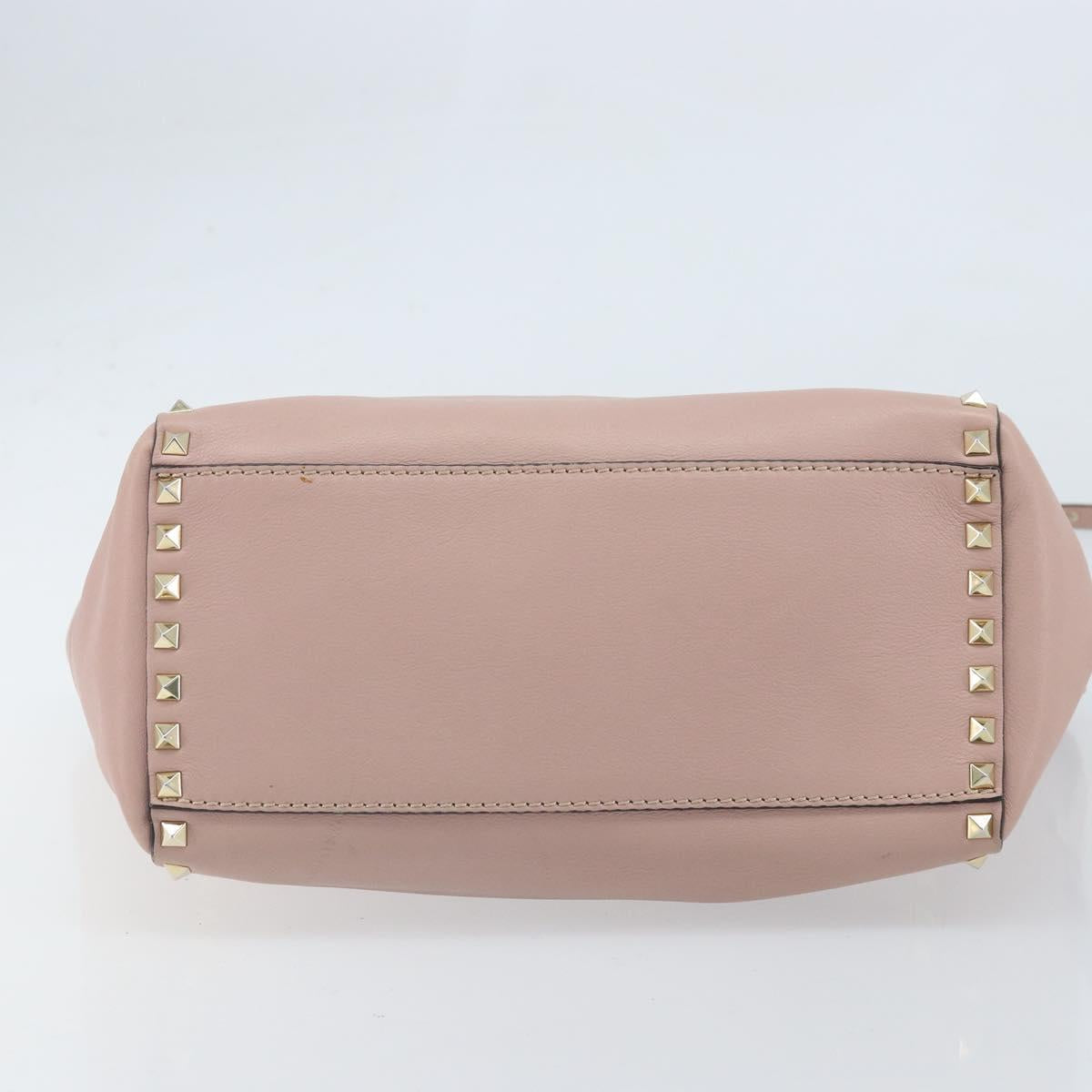 VALENTINO Tote Bag Leather 2way Pink Gold Auth BA10420