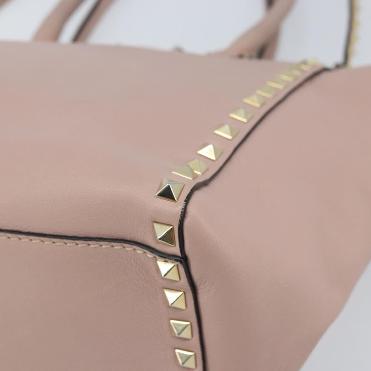 VALENTINO Tote Bag Leather 2way Pink Gold Auth BA10420