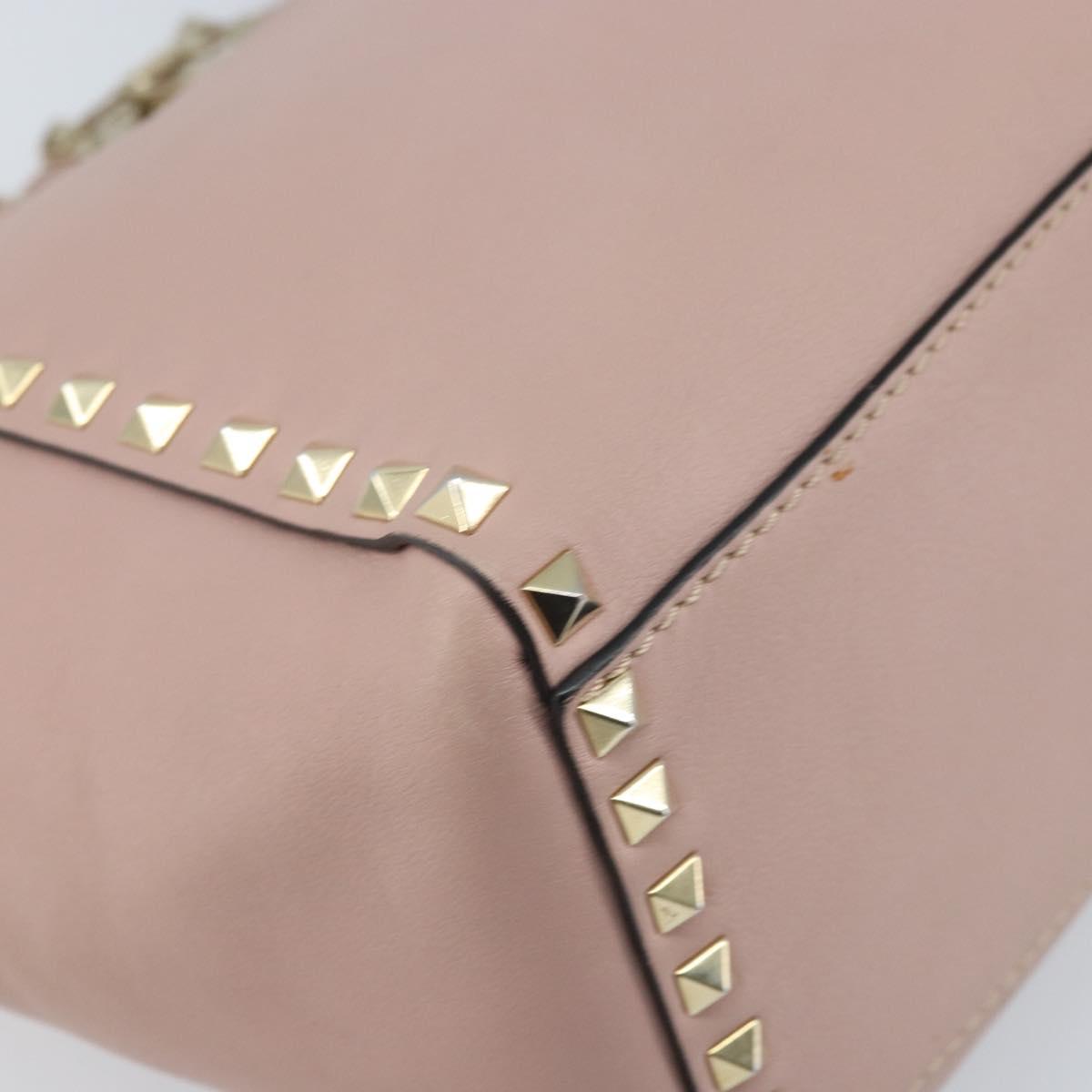 VALENTINO Tote Bag Leather 2way Pink Gold Auth BA10420
