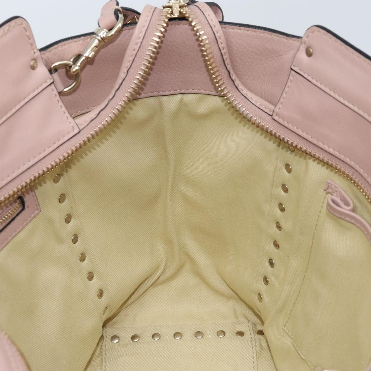VALENTINO Tote Bag Leather 2way Pink Gold Auth BA10420