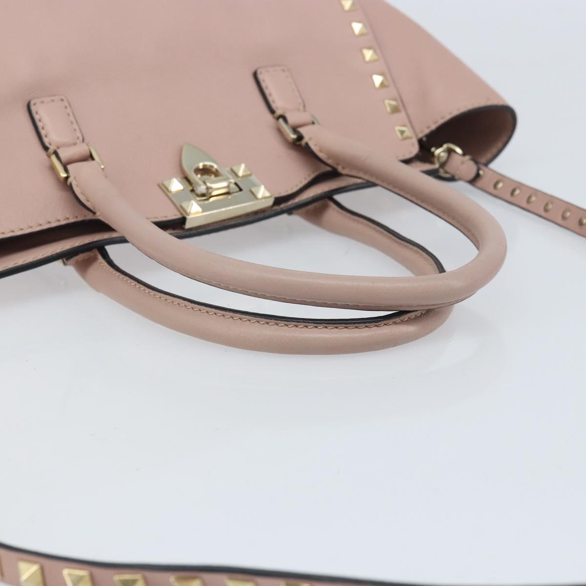VALENTINO Tote Bag Leather 2way Pink Gold Auth BA10420