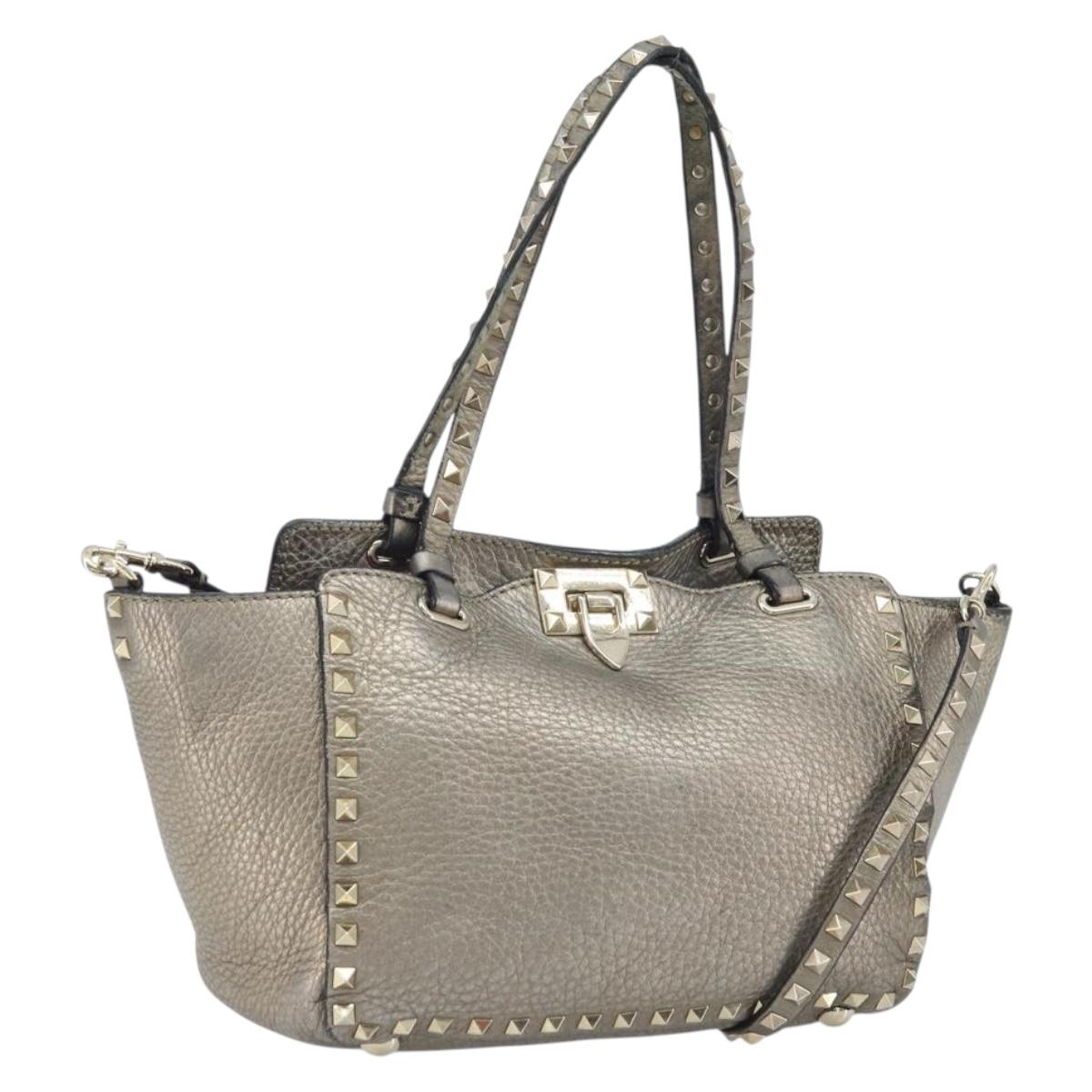 VALENTINO Tote Bag Leather 2way Gold Auth BA10421