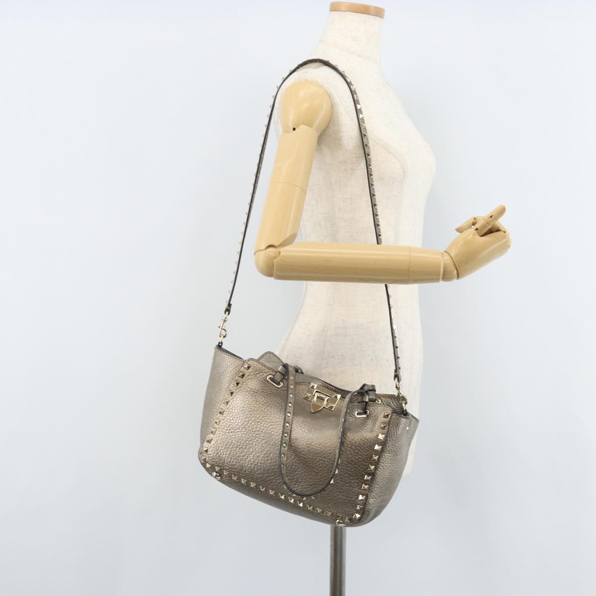 VALENTINO Tote Bag Leather 2way Gold Auth BA10421
