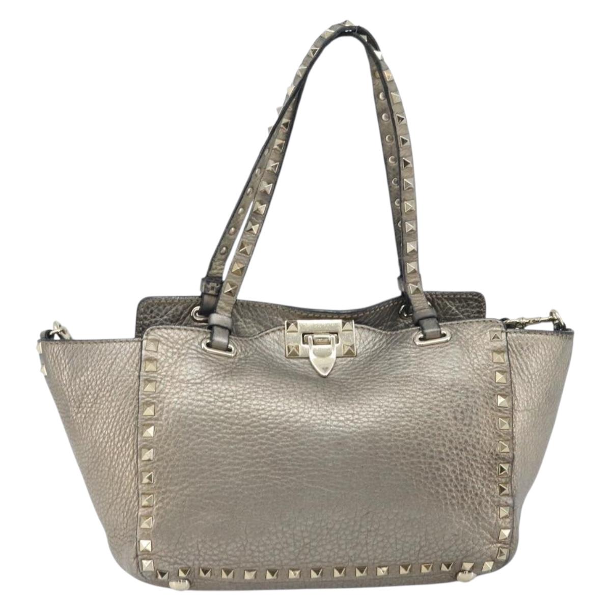 VALENTINO Tote Bag Leather 2way Gold Auth BA10421