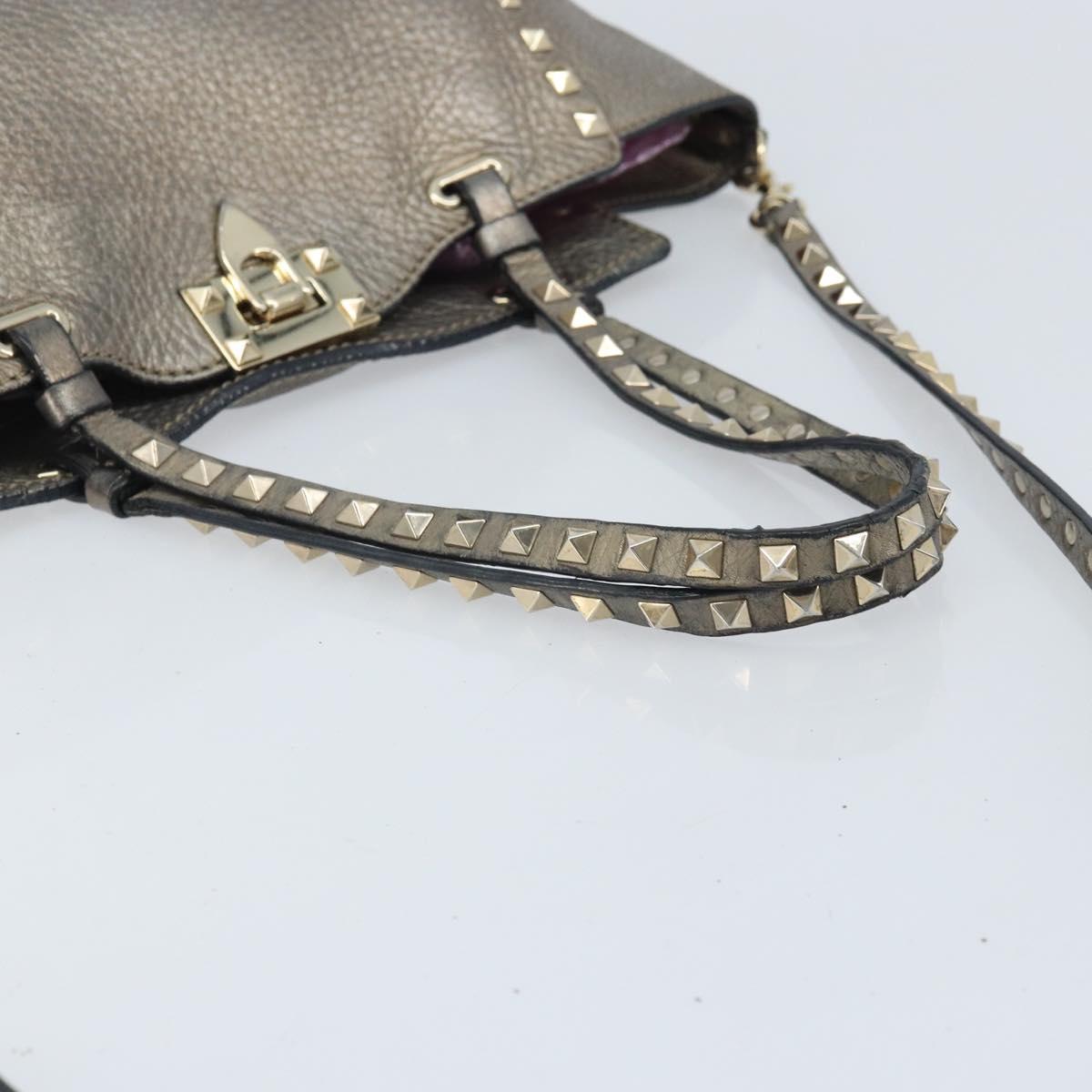 VALENTINO Tote Bag Leather 2way Gold Auth BA10421