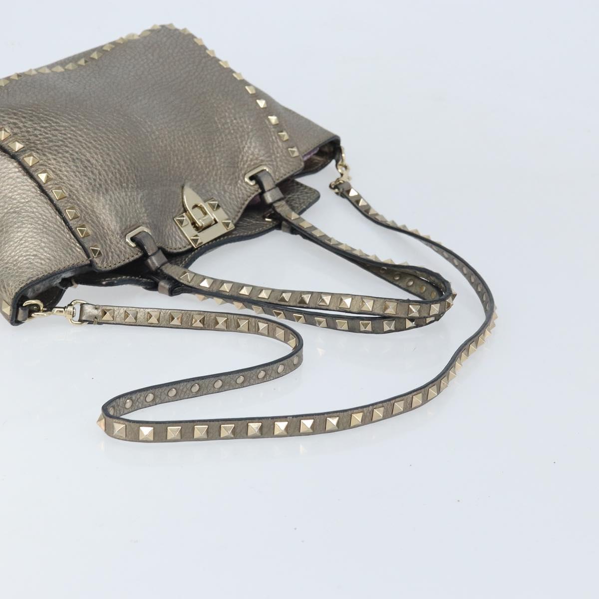 VALENTINO Tote Bag Leather 2way Gold Auth BA10421