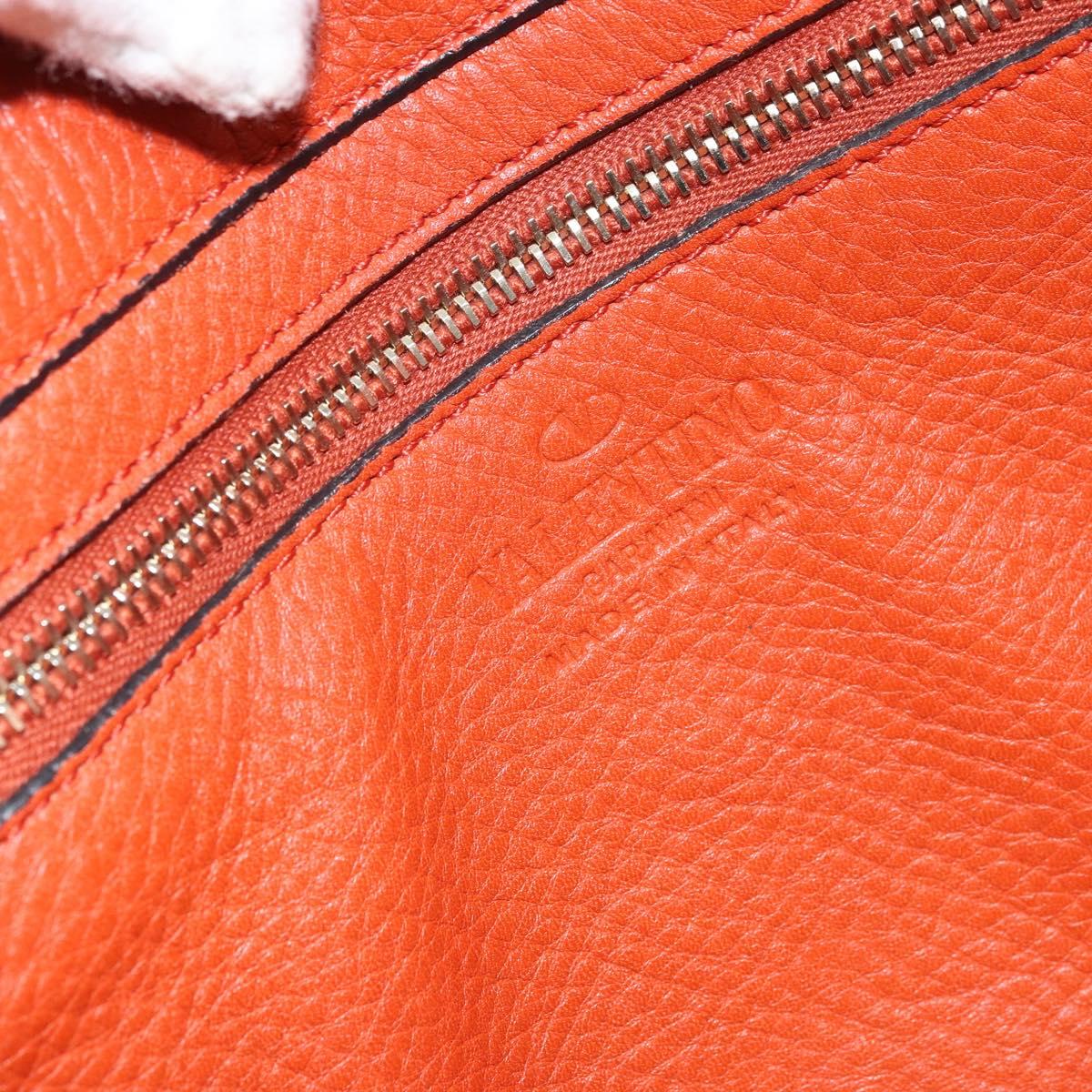 VALENTINO Tote Bag Leather 2way Orange Gold Auth BA10422