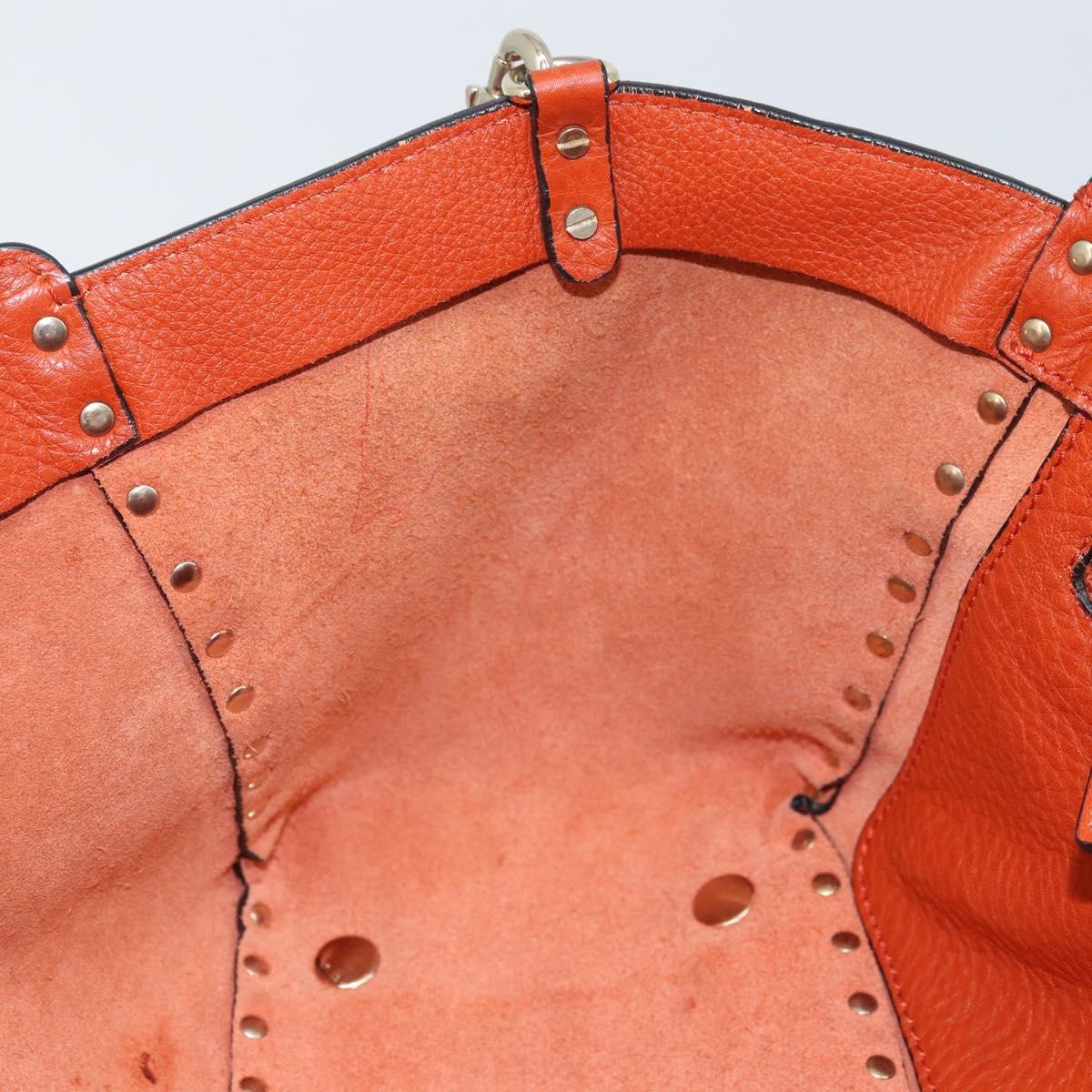VALENTINO Tote Bag Leather 2way Orange Gold Auth BA10422