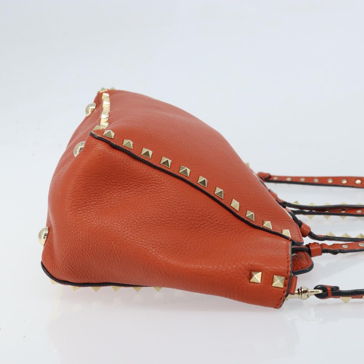 VALENTINO Tote Bag Leather 2way Orange Gold Auth BA10422