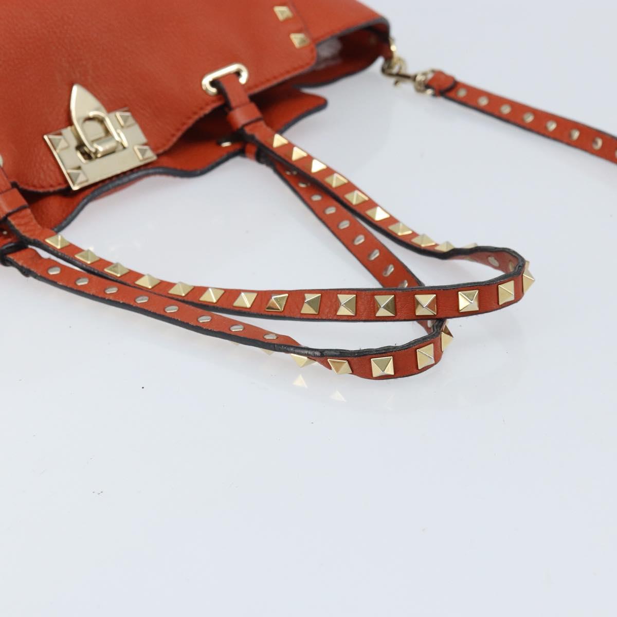 VALENTINO Tote Bag Leather 2way Orange Gold Auth BA10422