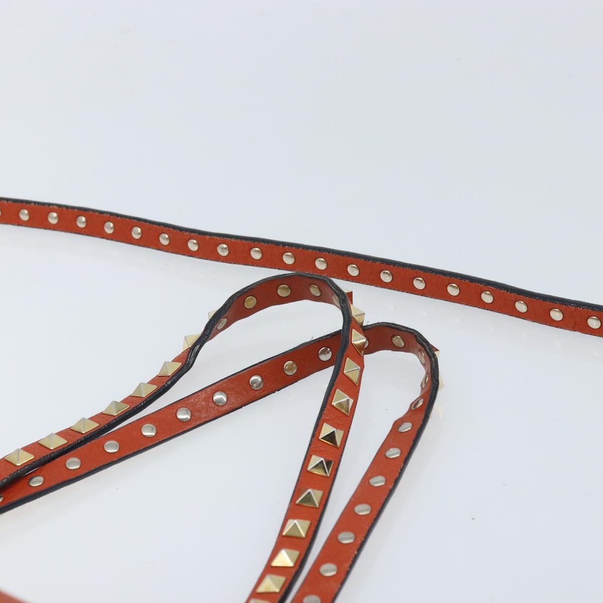 VALENTINO Tote Bag Leather 2way Orange Gold Auth BA10422