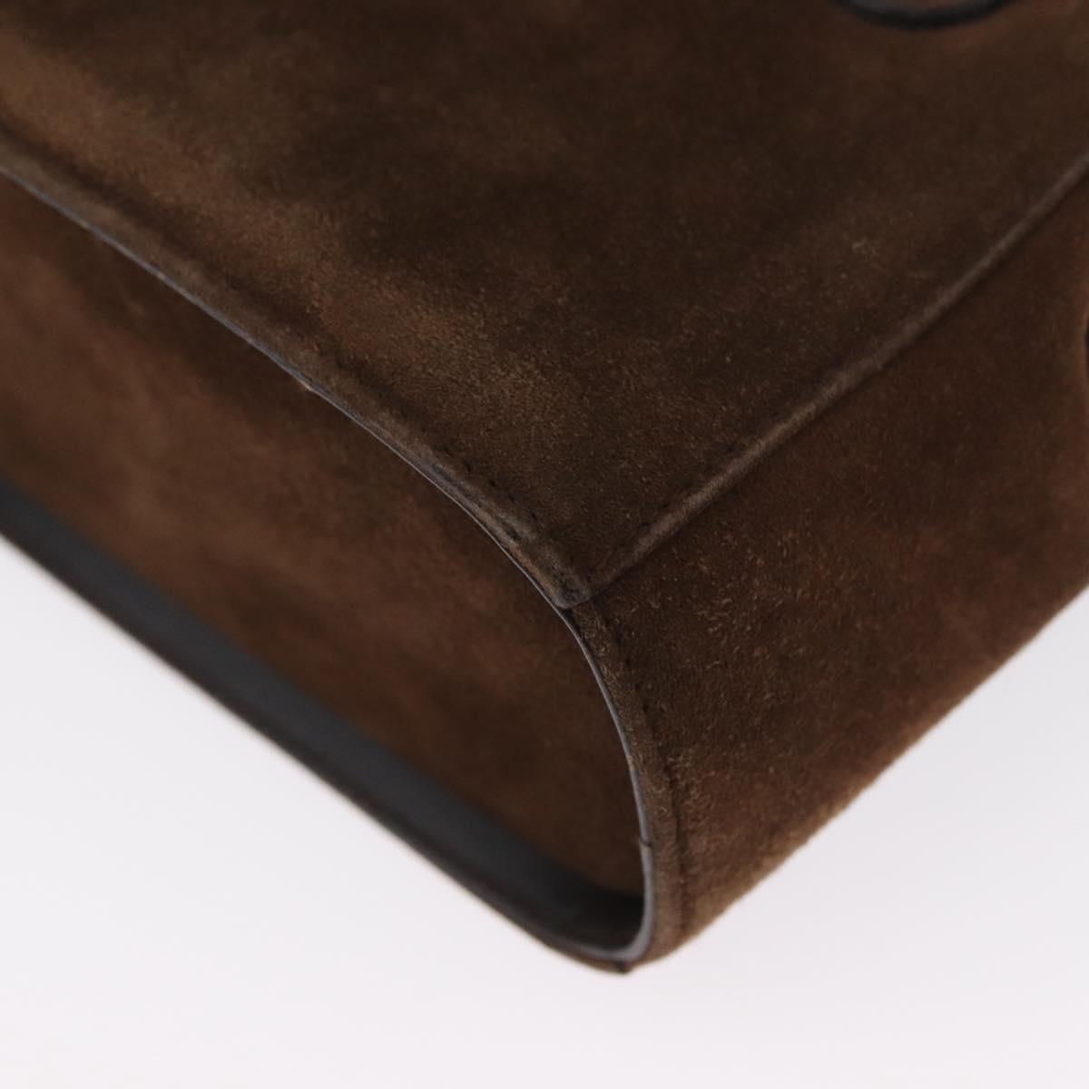 Salvatore Ferragamo Gancini Hand Bag Suede 2way Brown Gold Auth BA10426