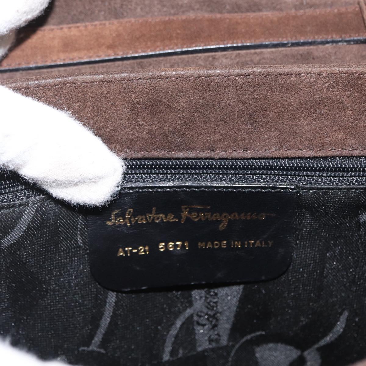 Salvatore Ferragamo Gancini Hand Bag Suede 2way Brown Gold Auth BA10426
