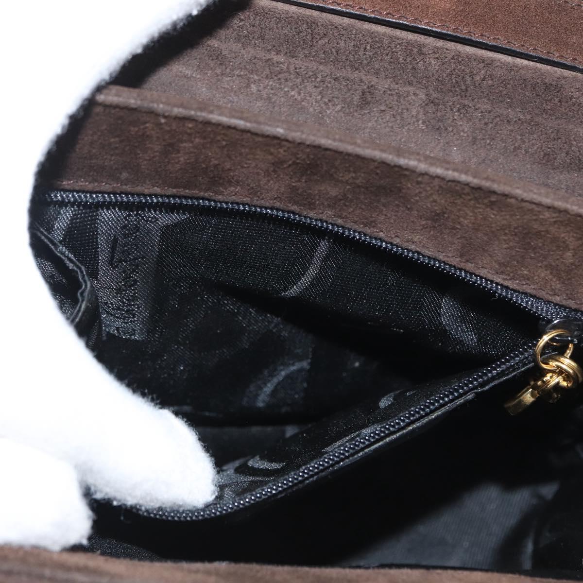 Salvatore Ferragamo Gancini Hand Bag Suede 2way Brown Gold Auth BA10426