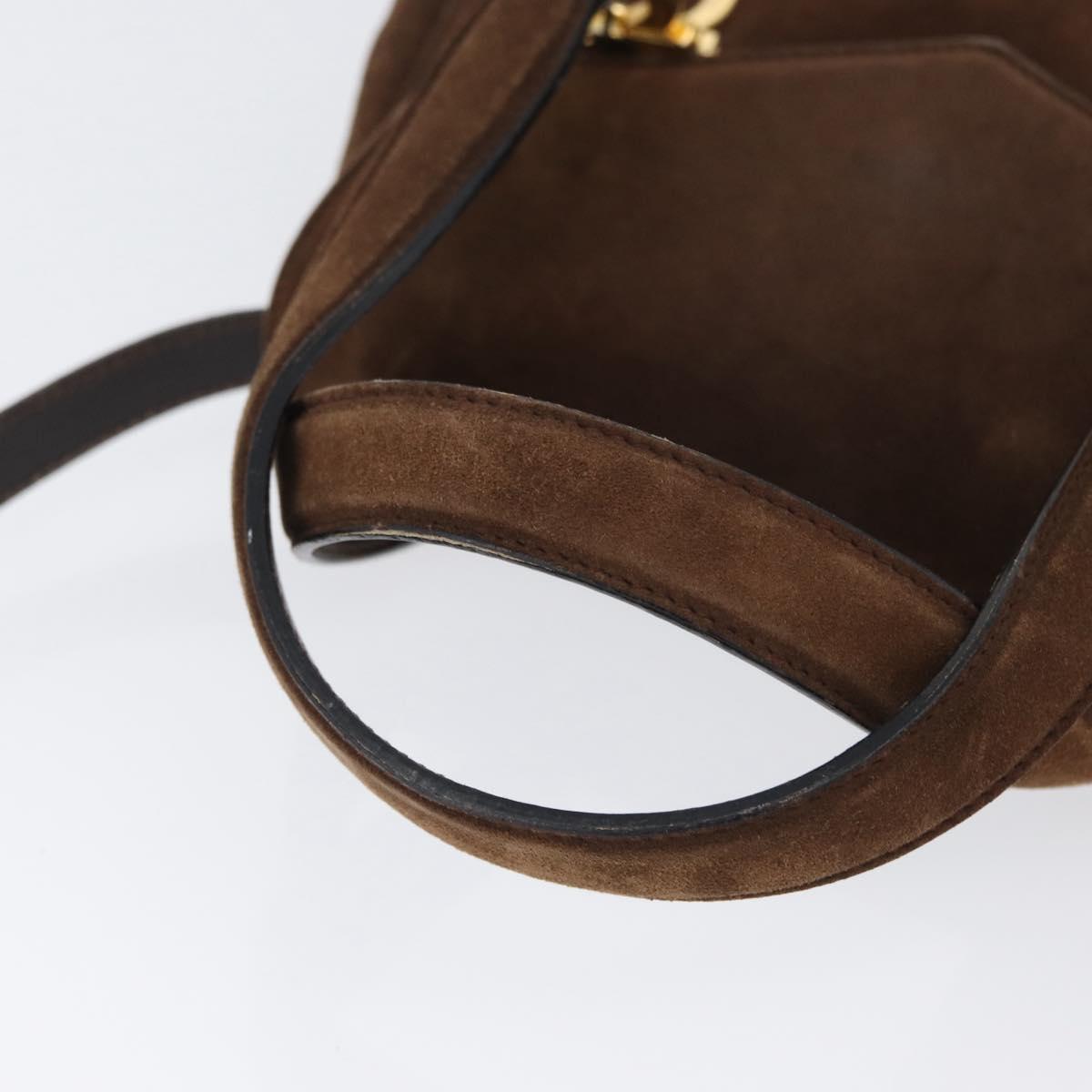 Salvatore Ferragamo Gancini Hand Bag Suede 2way Brown Gold Auth BA10426