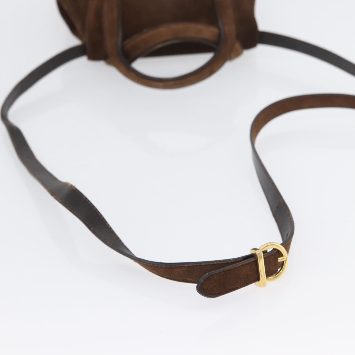 Salvatore Ferragamo Gancini Hand Bag Suede 2way Brown Gold Auth BA10426