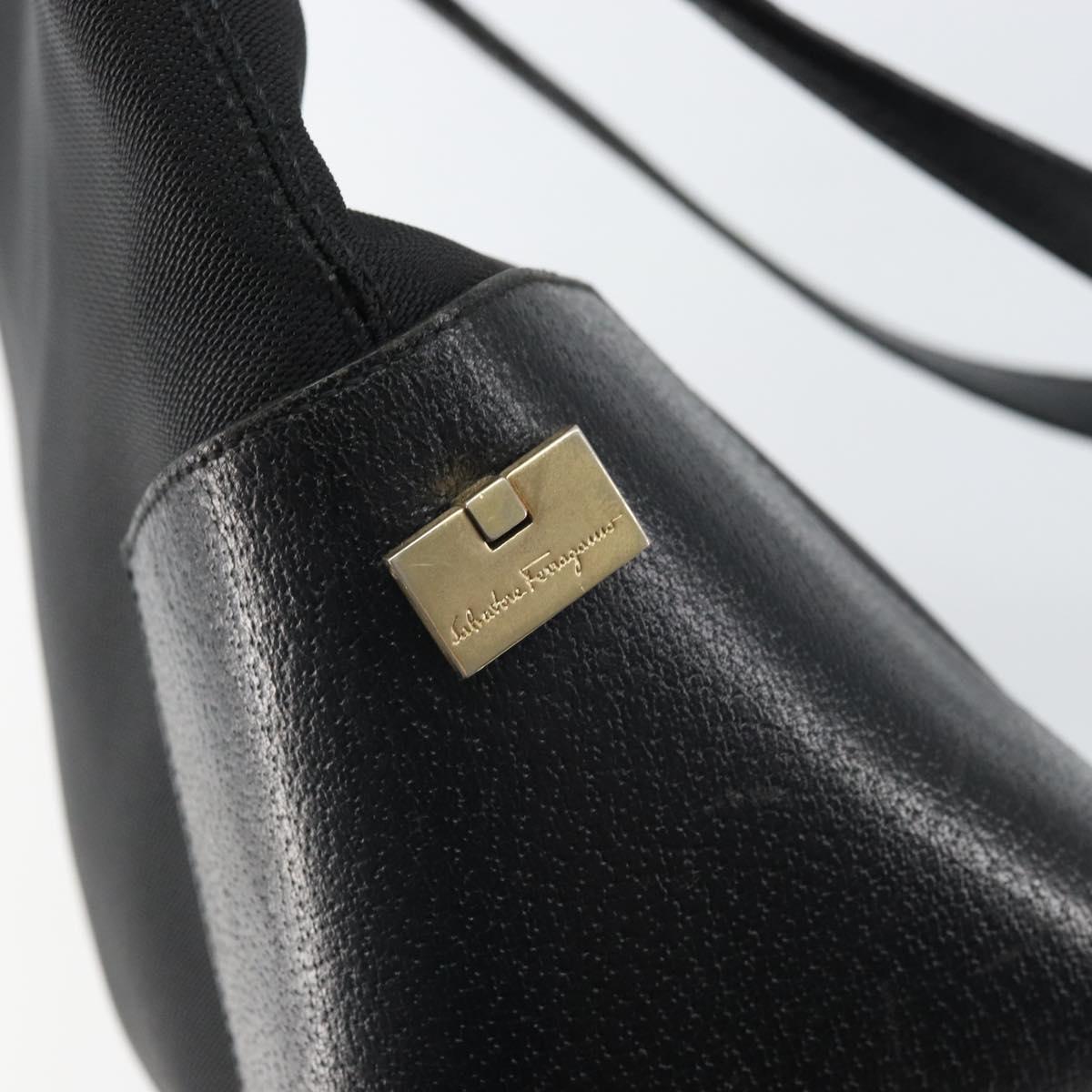 Salvatore Ferragamo Tote Bag Canvas Black Gold Auth BA10431